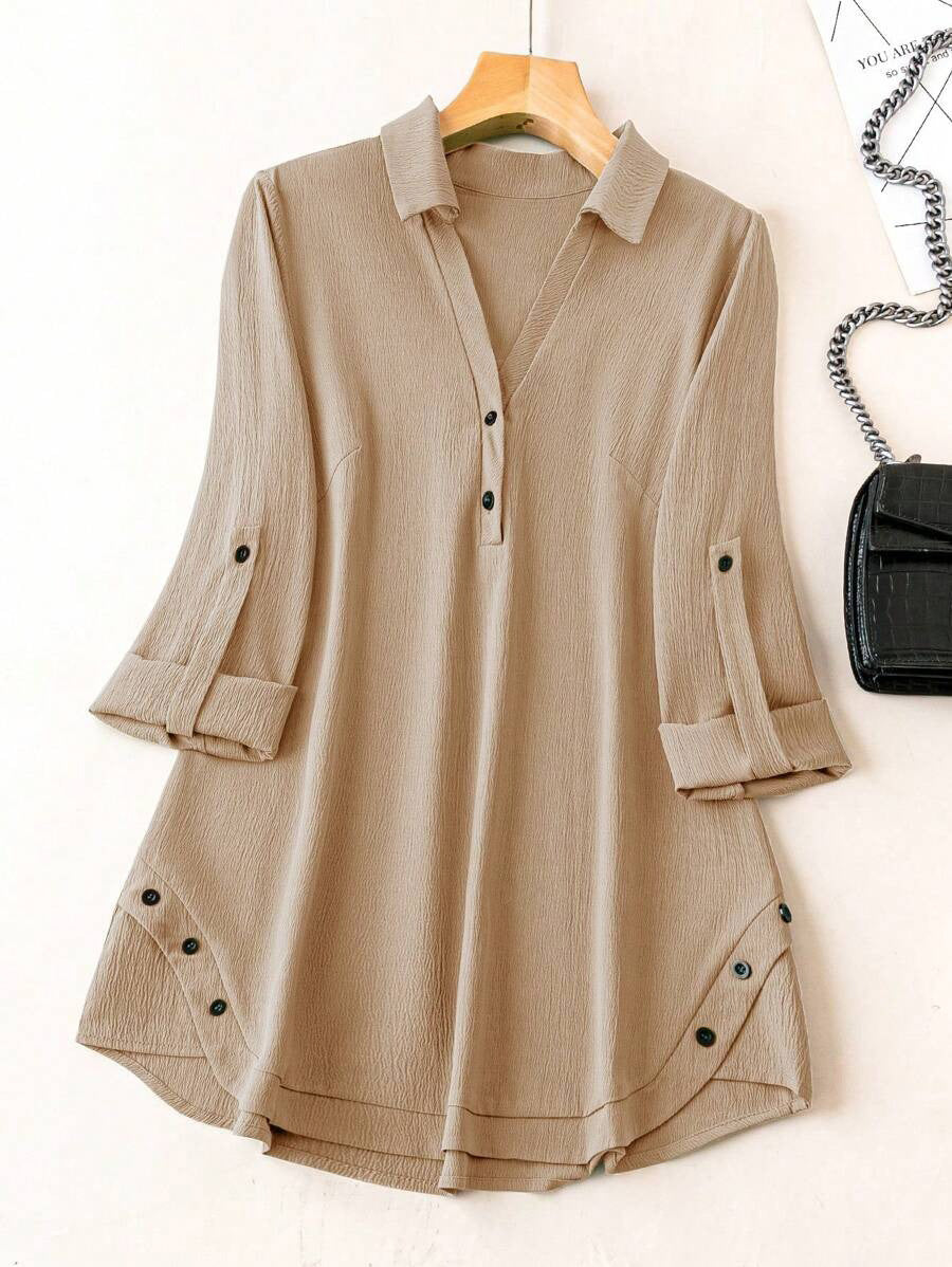 Burning Bones Imported Solid Roll Up Sleeve Western Top Shirt