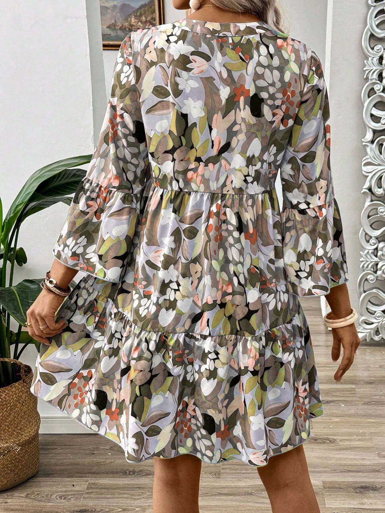 Burning Bones Floral Print Tiered Shirt Dress for Women | Casual Boho Chic Dress