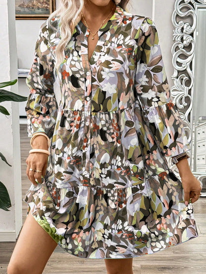 Burning Bones Floral Print Tiered Shirt Dress for Women | Casual Boho Chic Dress