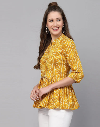 Burning Bones Women's Crepe Bandhni Printed Peplum Top
