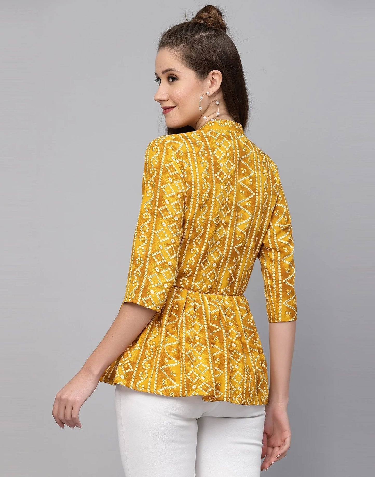 Burning Bones Women's Crepe Bandhni Printed Peplum Top
