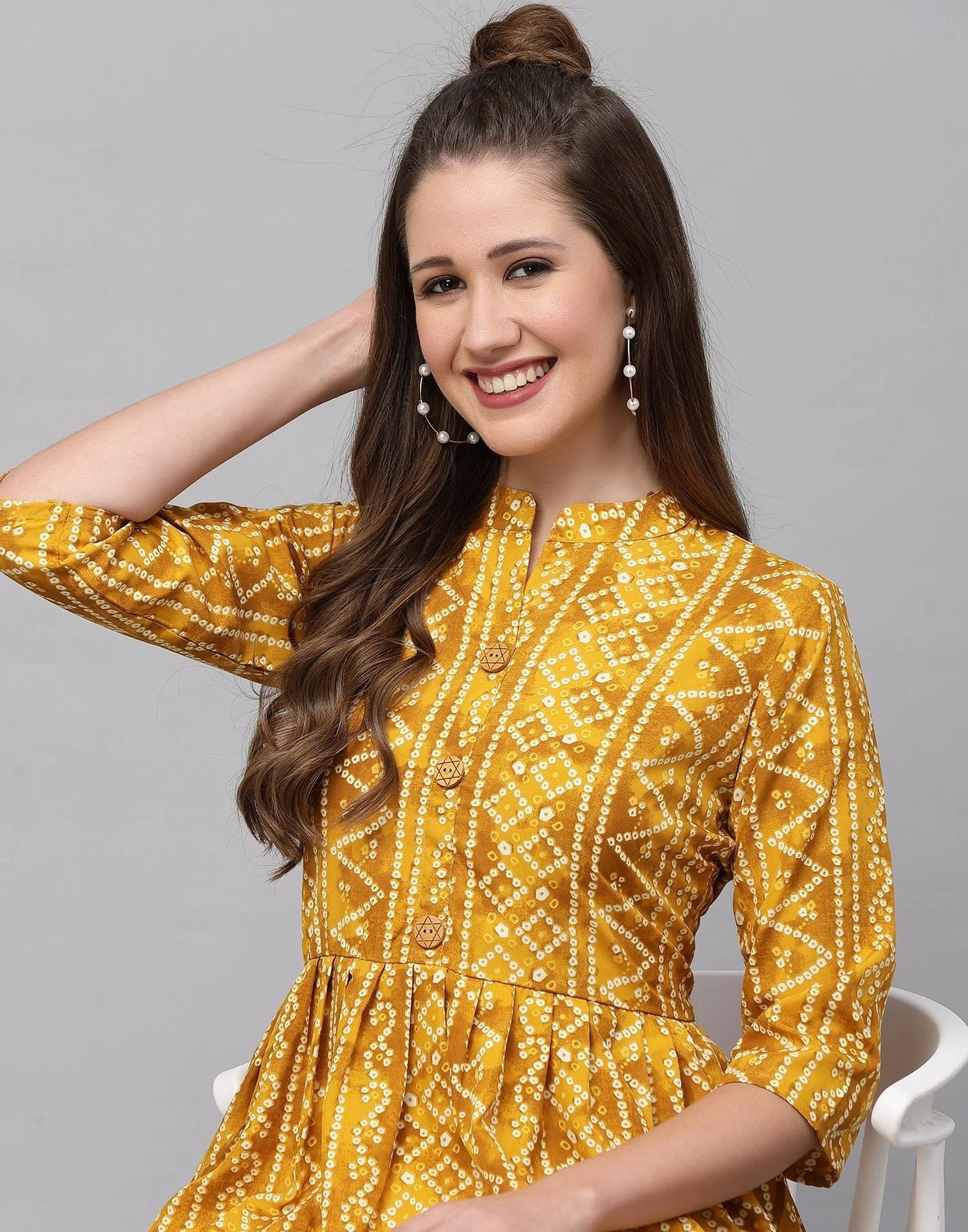 Burning Bones Women's Crepe Bandhni Printed Peplum Top
