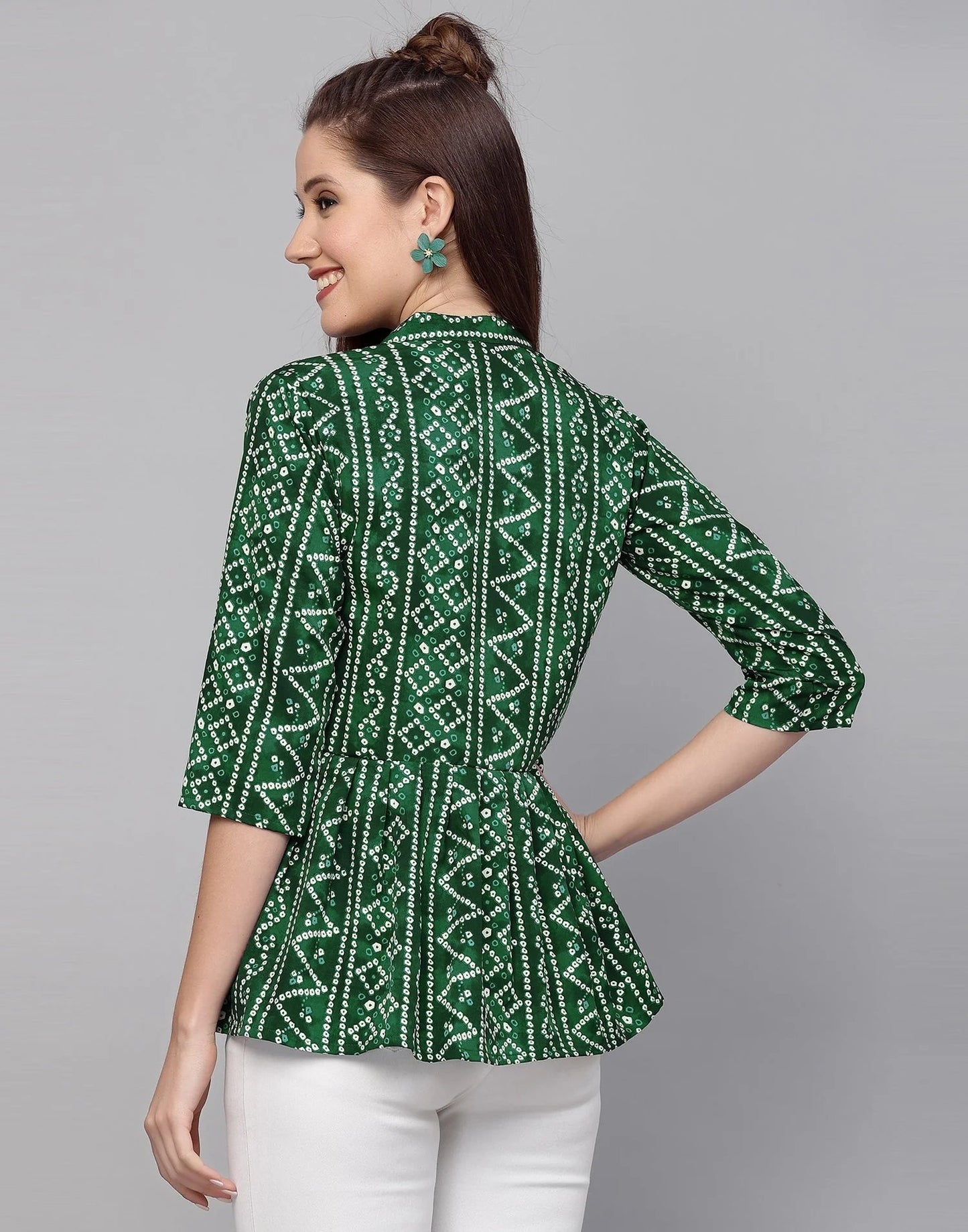Burning Bones Women's Crepe Bandhni Printed Peplum Top