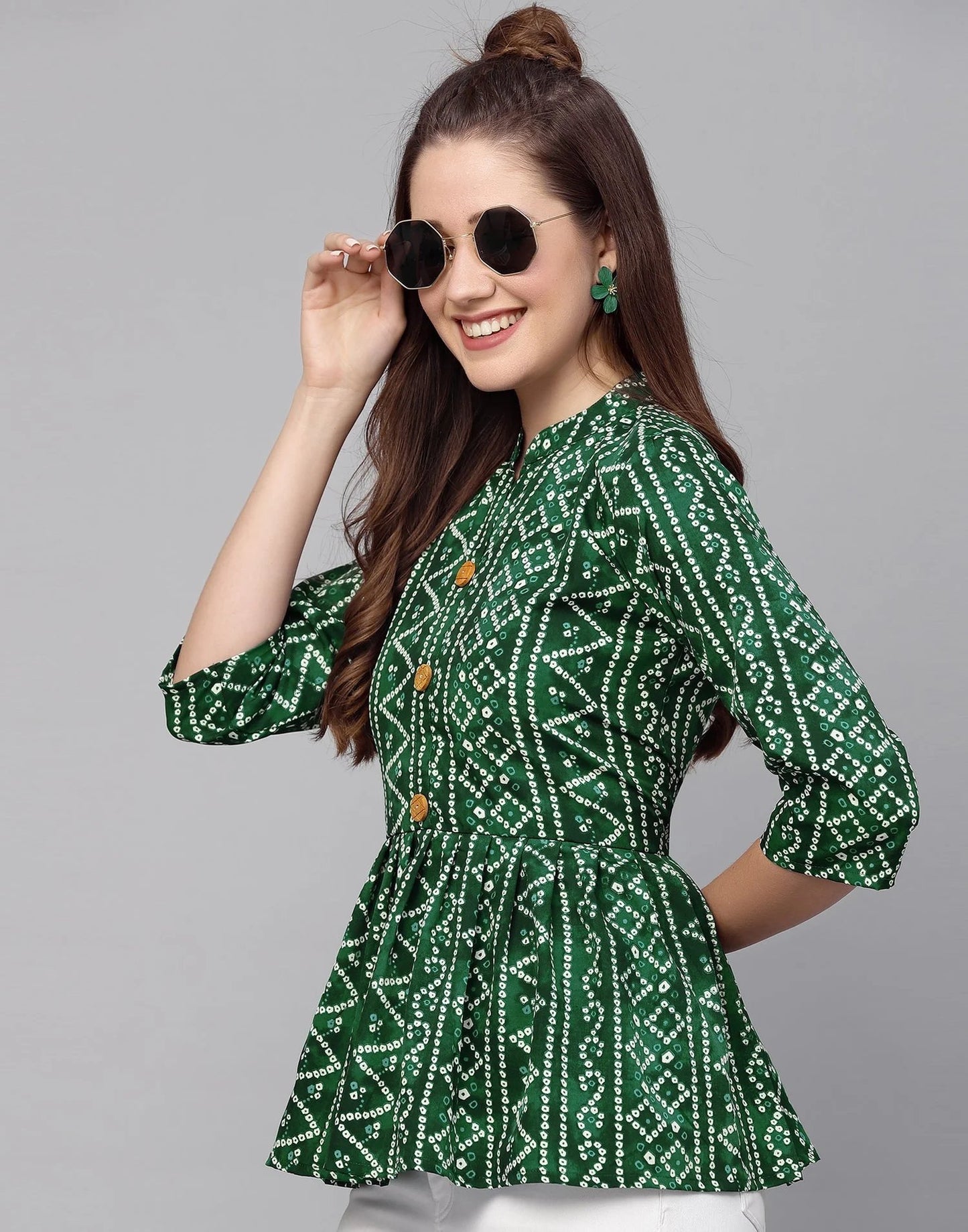 Burning Bones Women's Crepe Bandhni Printed Peplum Top