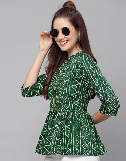 Burning Bones Women's Crepe Bandhni Printed Peplum Top