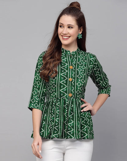 Burning Bones Women's Crepe Bandhni Printed Peplum Top