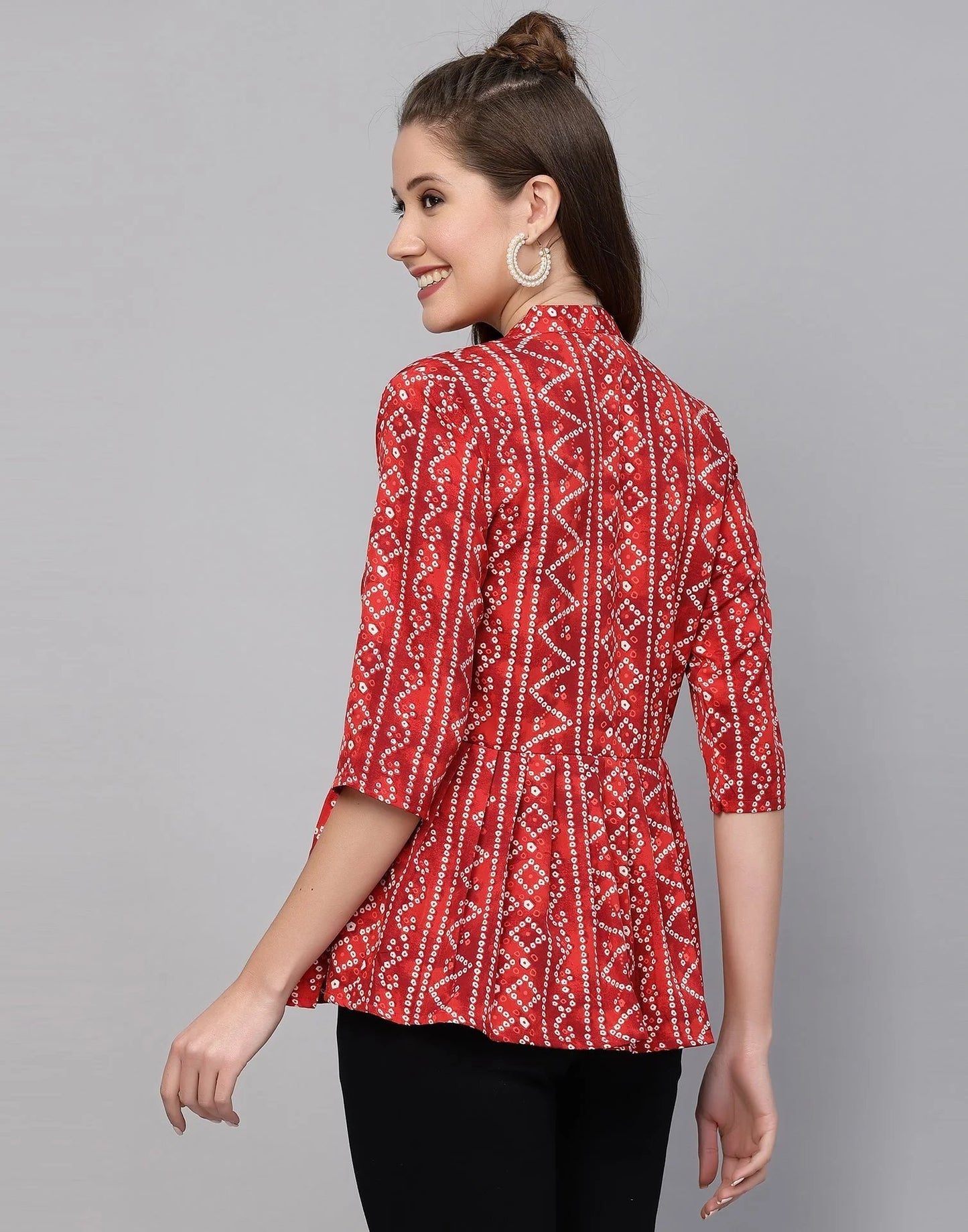 Burning Bones Women's Crepe Bandhni Printed Peplum Top