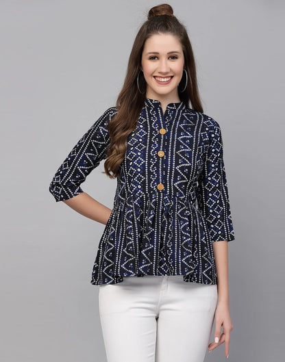 Burning Bones Women's Crepe Bandhni Printed Peplum Top