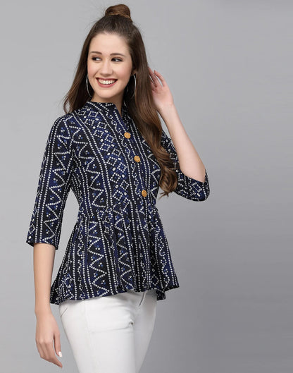 Burning Bones Women's Crepe Bandhni Printed Peplum Top