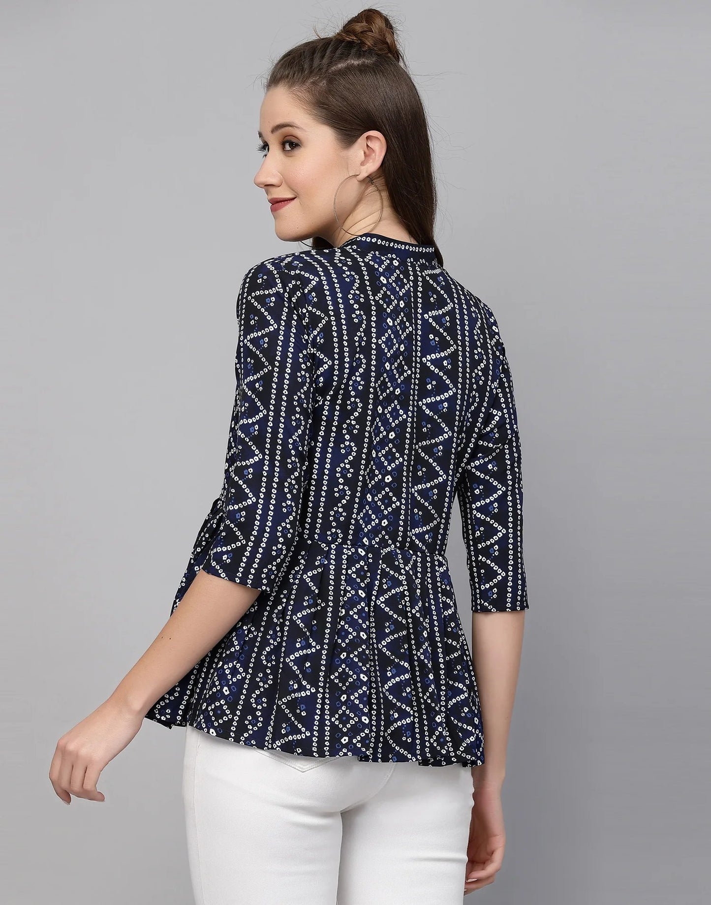 Burning Bones Women's Crepe Bandhni Printed Peplum Top
