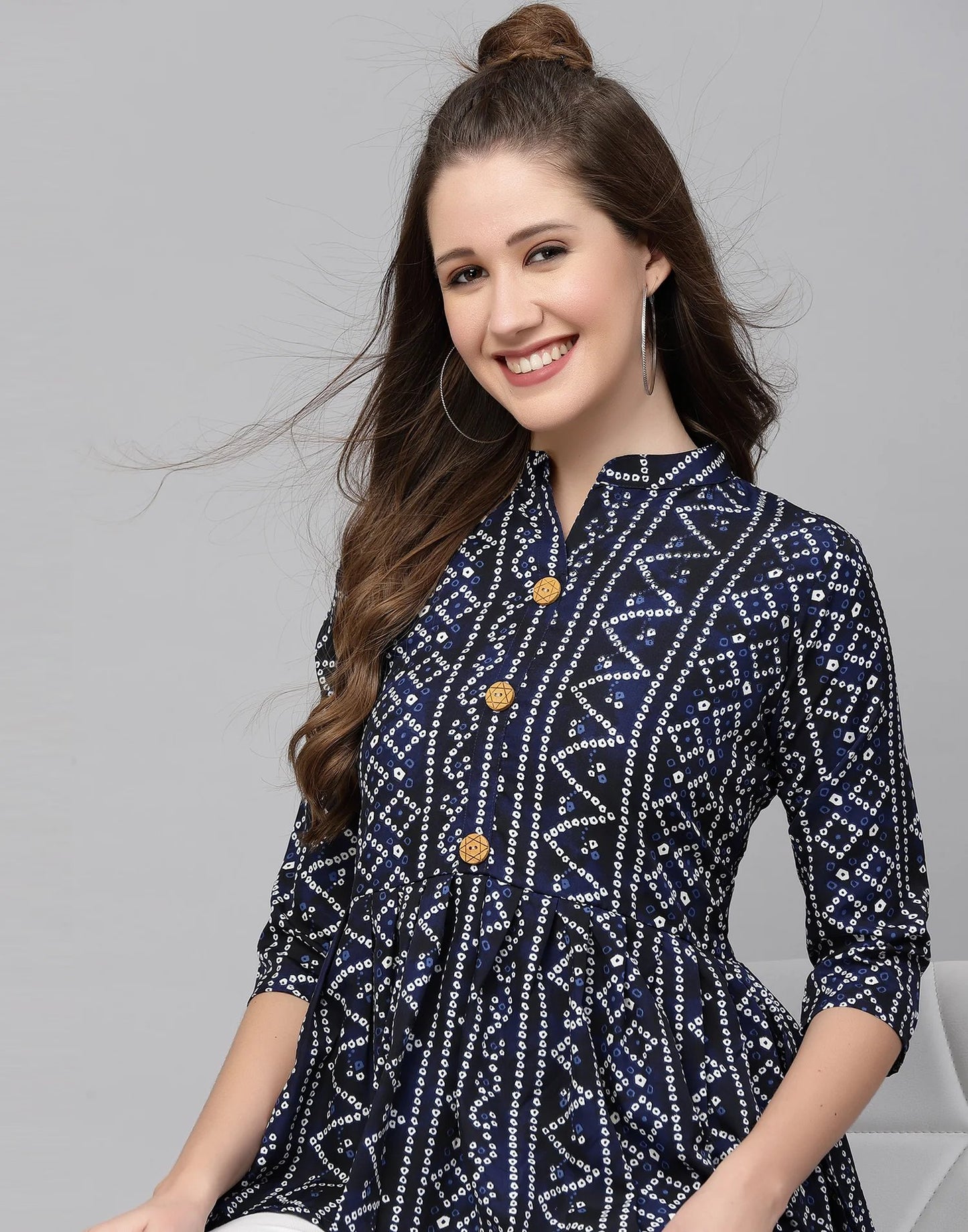 Burning Bones Women's Crepe Bandhni Printed Peplum Top