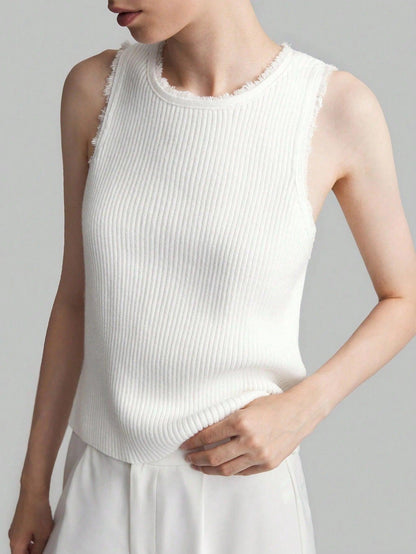 Burning Bones Women's Knit Sleeveless Top for Women | Western Shirt for Women Stylish Latest | Office Wear Crop Top Blouse