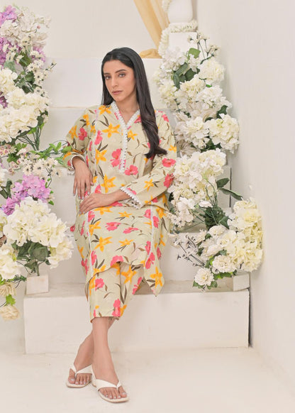 Burning Bones Women's Rayon Floral Printed V-Neck Kurta With Trousers Co-Ord Set/Cotton Cord Set for Women