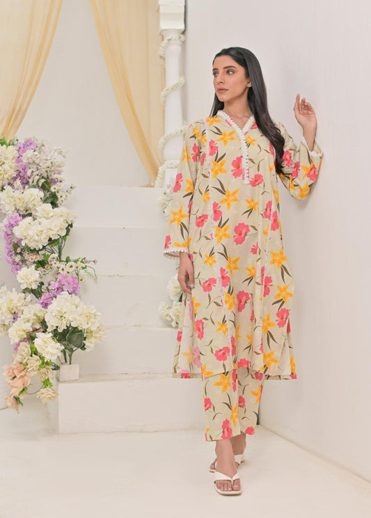 Burning Bones Women's Rayon Floral Printed V-Neck Kurta With Trousers Co-Ord Set/Cotton Cord Set for Women
