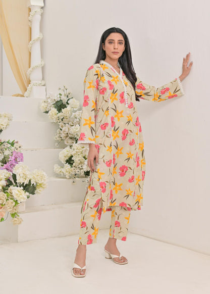 Burning Bones Women's Rayon Floral Printed V-Neck Kurta With Trousers Co-Ord Set/Cotton Cord Set for Women