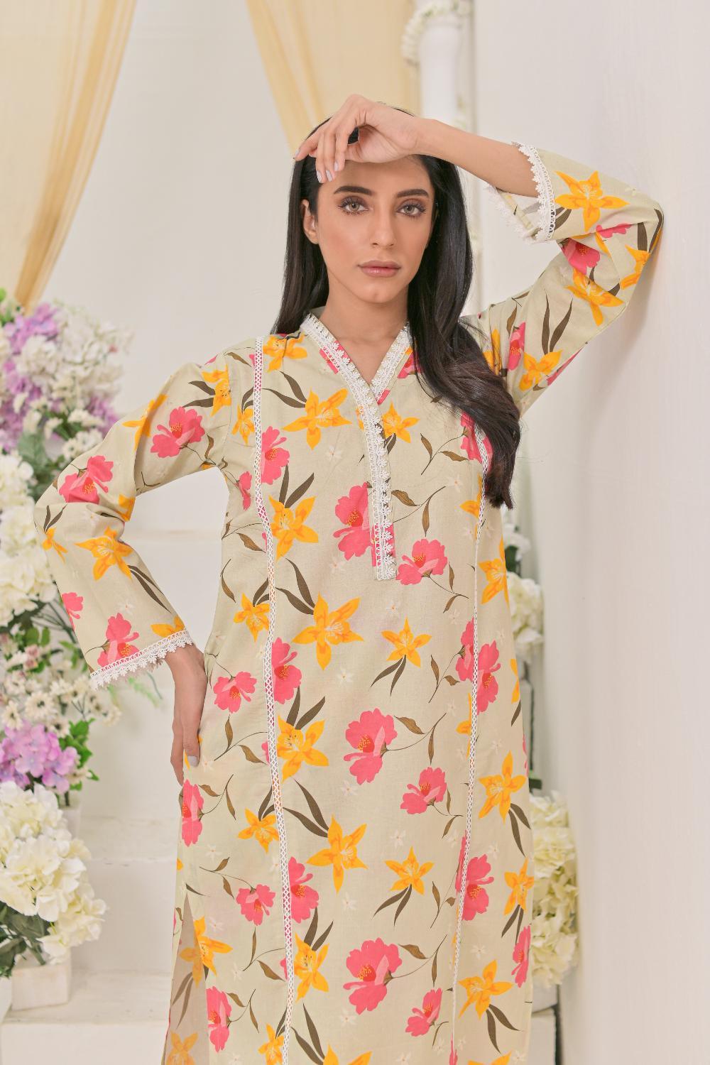 Burning Bones Women's Rayon Floral Printed V-Neck Kurta With Trousers Co-Ord Set/Cotton Cord Set for Women