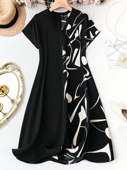 Burning Bones blaCK half Print Dress