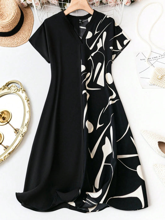 Burning Bones blaCK half Print Dress