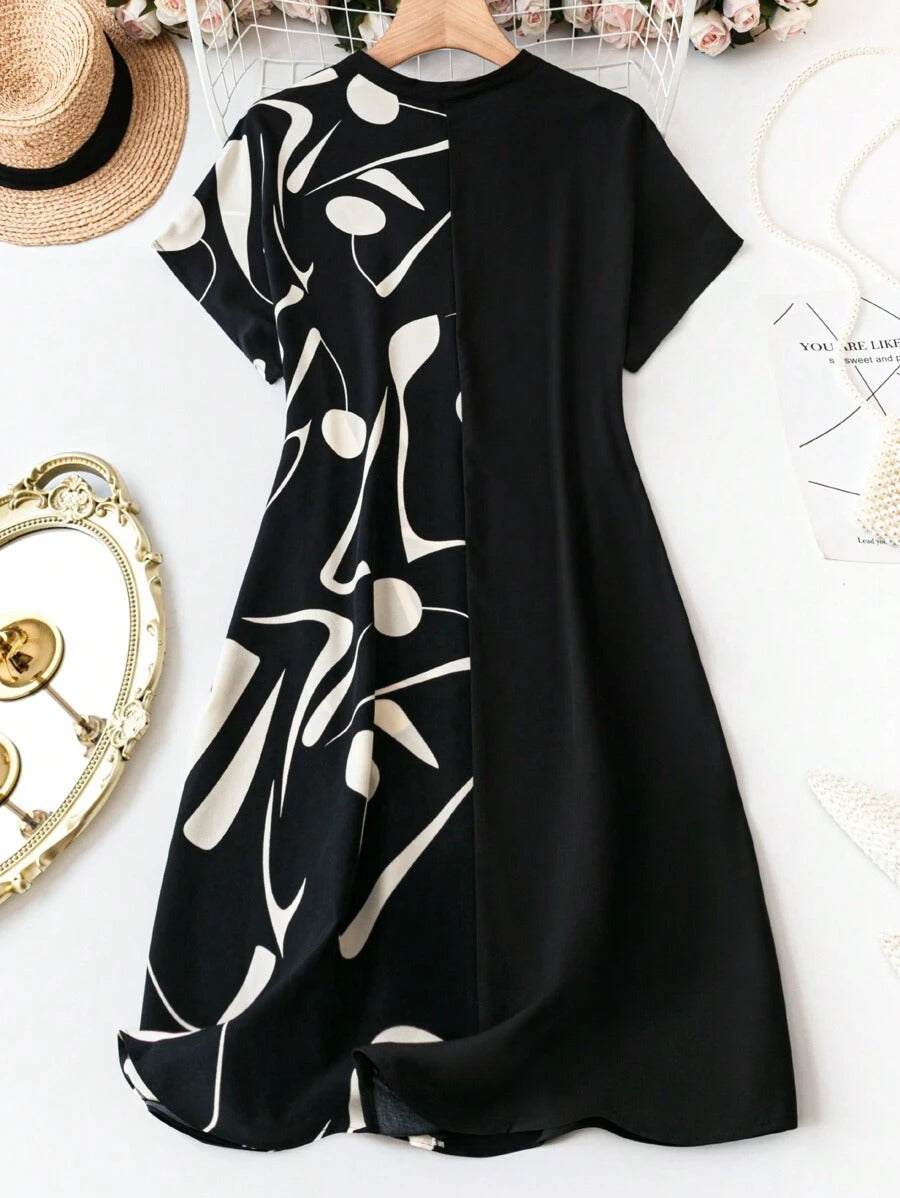 Burning Bones blaCK half Print Dress