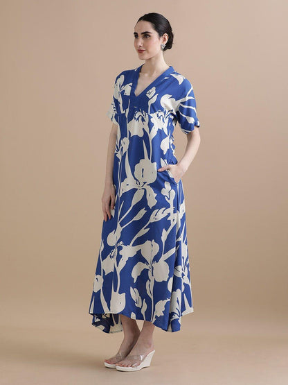 Burning Bones Women's Cotton Floral Relaxed Fit Printed Maxi Dress With Pocket