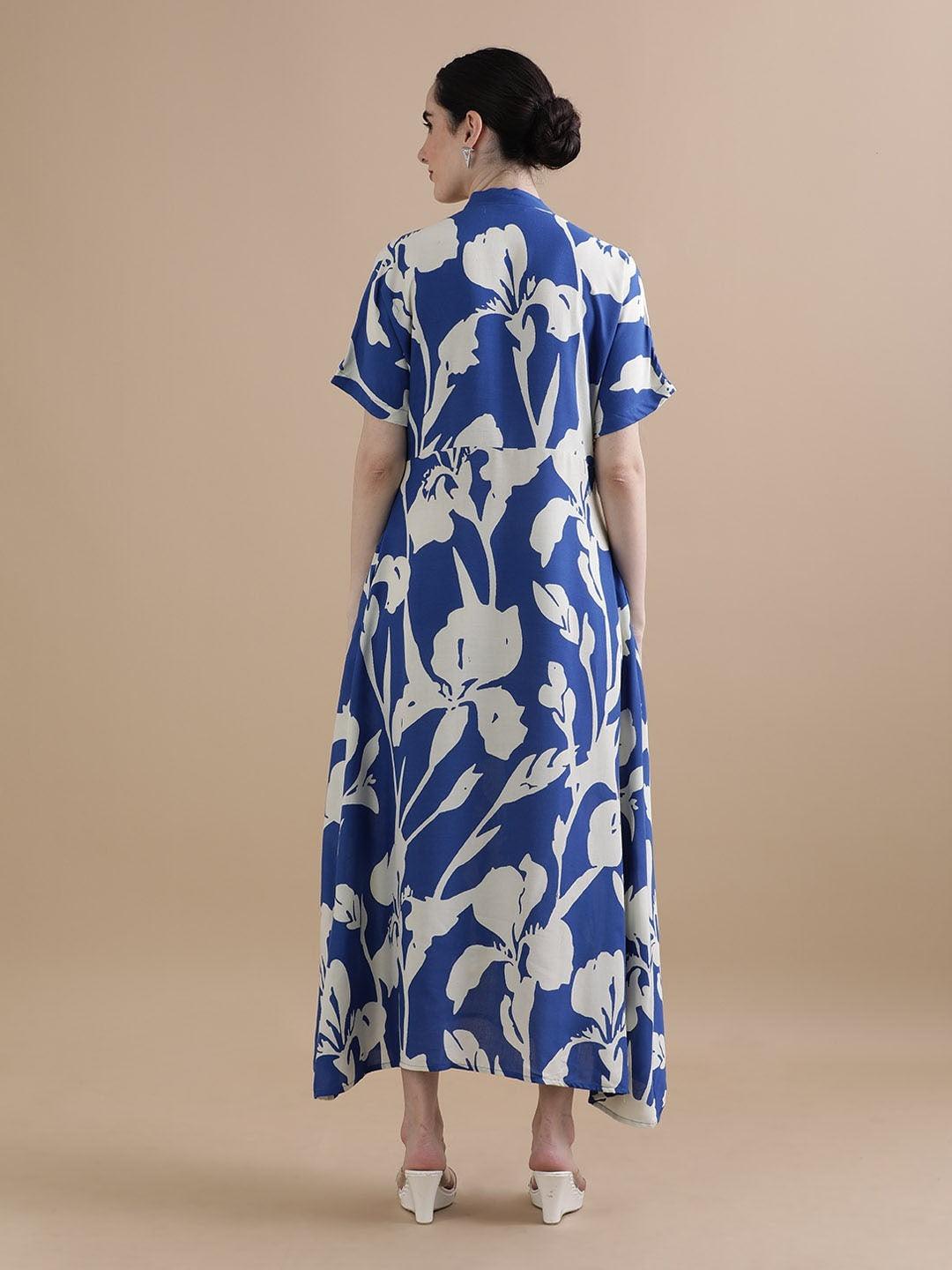 Burning Bones Women's Cotton Floral Relaxed Fit Printed Maxi Dress With Pocket