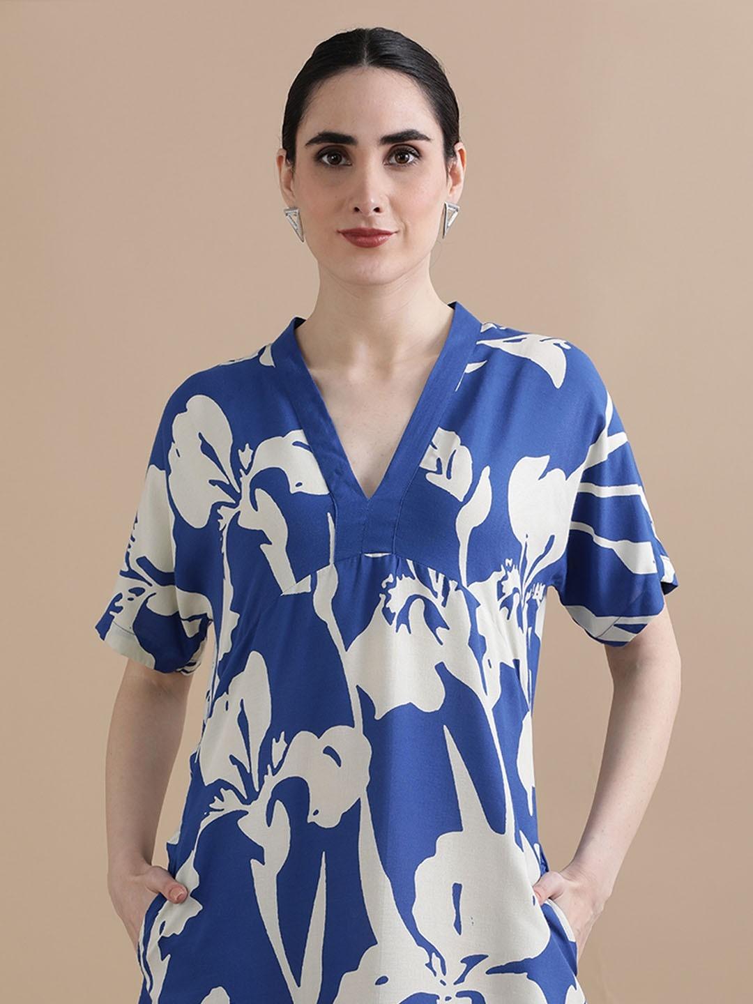 Burning Bones Women's Cotton Floral Relaxed Fit Printed Maxi Dress With Pocket