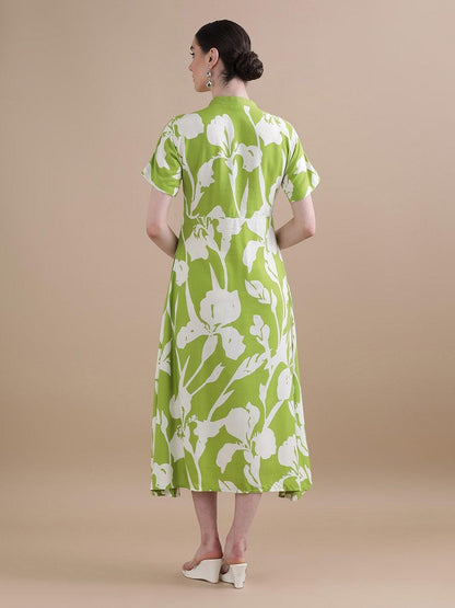 Burning Bones Women's Cotton Floral Relaxed Fit Printed Maxi Dress With Pocket