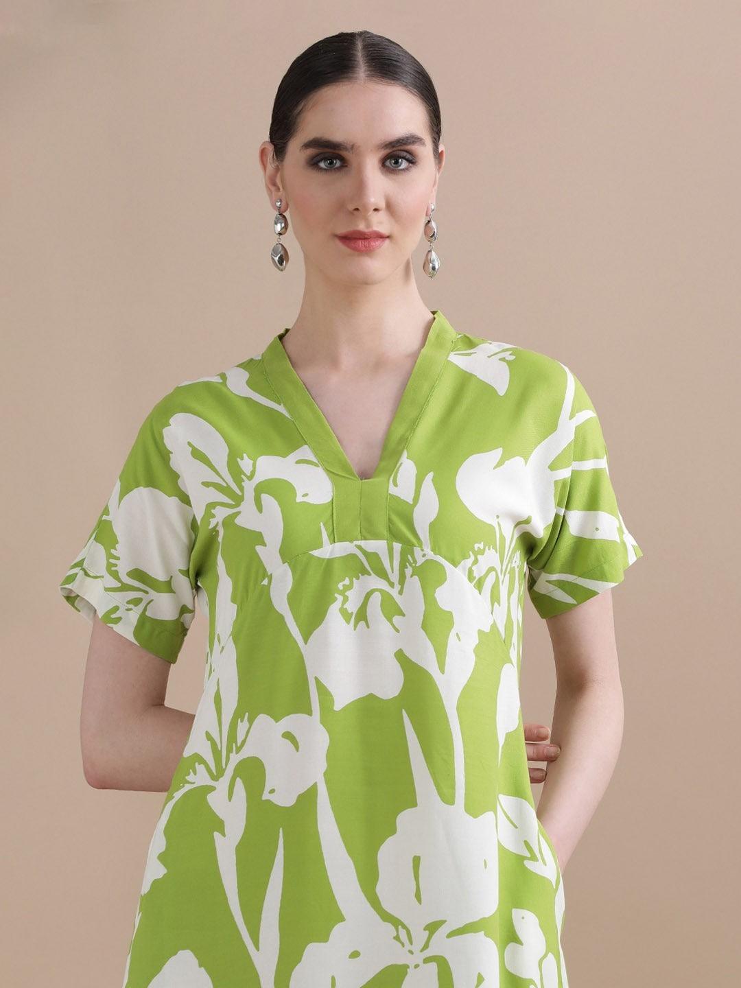 Burning Bones Women's Cotton Floral Relaxed Fit Printed Maxi Dress With Pocket