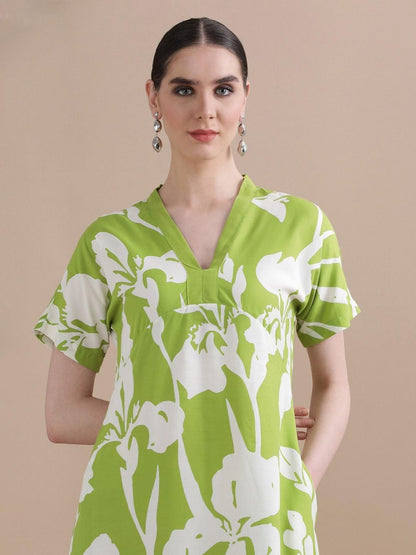 Burning Bones Women's Cotton Floral Relaxed Fit Printed Maxi Dress With Pocket