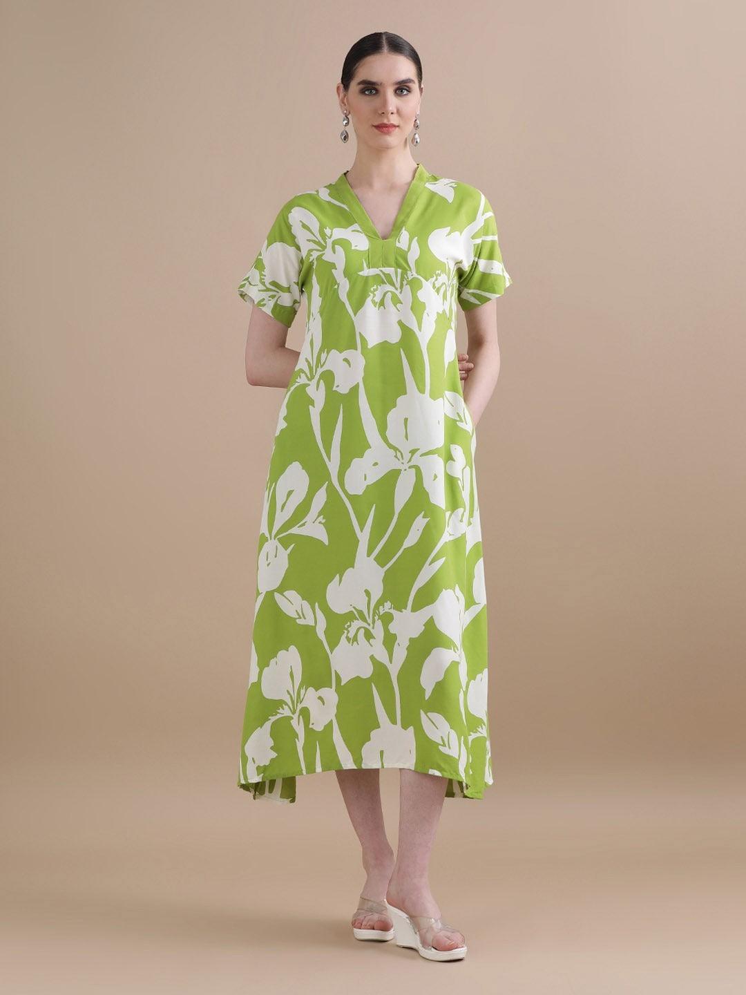 Burning Bones Women's Cotton Floral Relaxed Fit Printed Maxi Dress With Pocket
