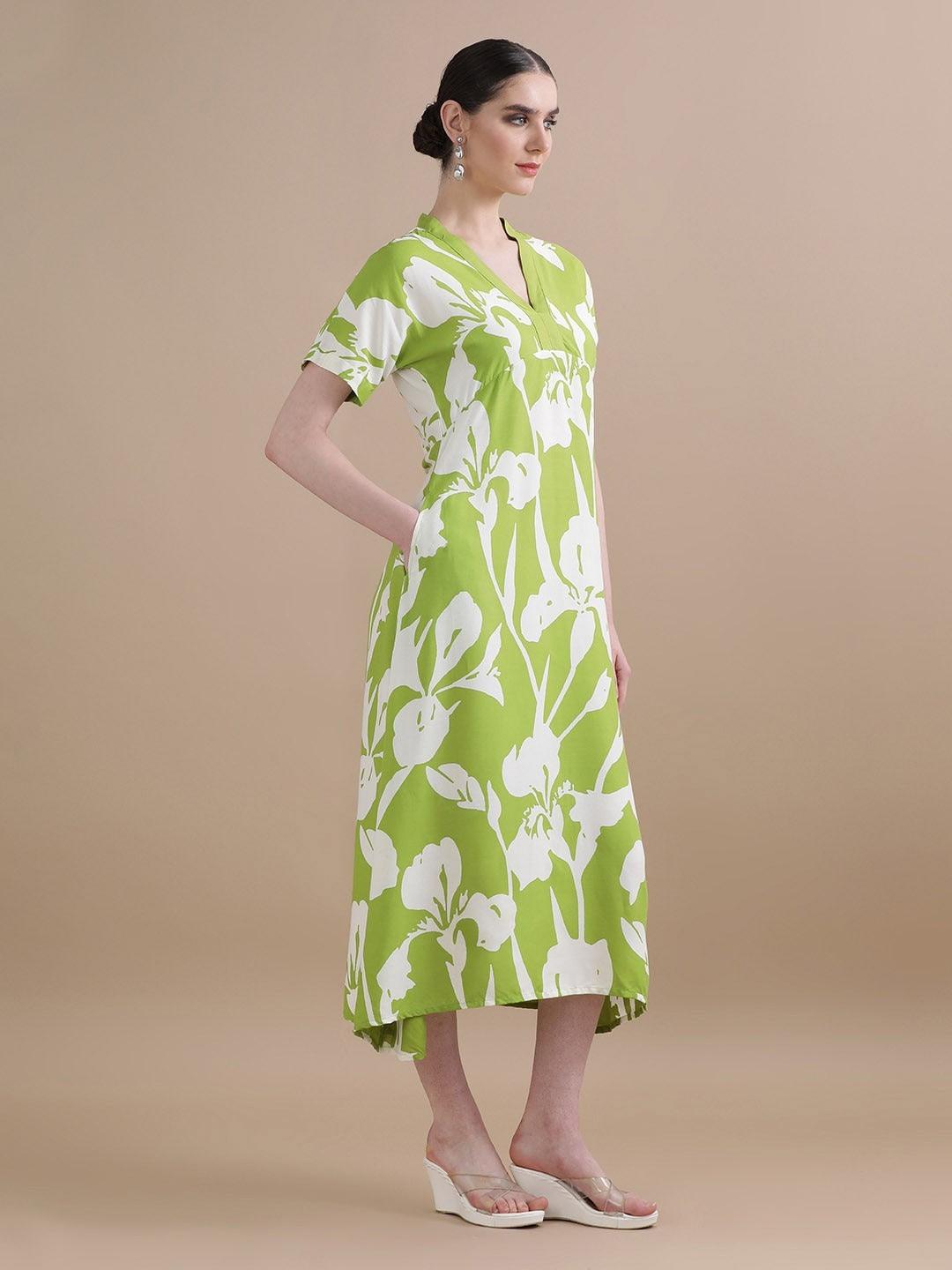 Burning Bones Women's Cotton Floral Relaxed Fit Printed Maxi Dress With Pocket