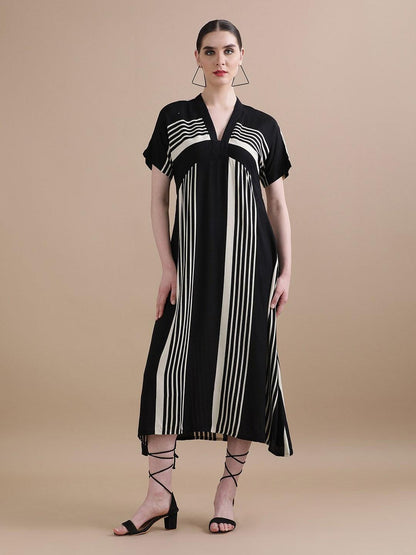 Burning Bones Women's Cotton Black Relaxed Fit Printed Maxi Dress With Pocket