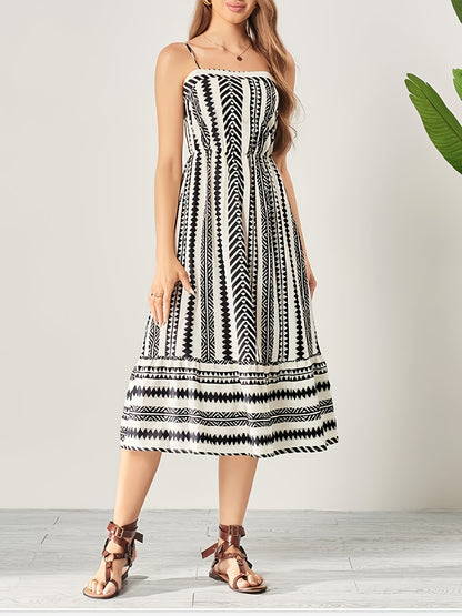 Burning Bones Striped Square-Neck Sleeveless Waist-Tie Maxi Dress