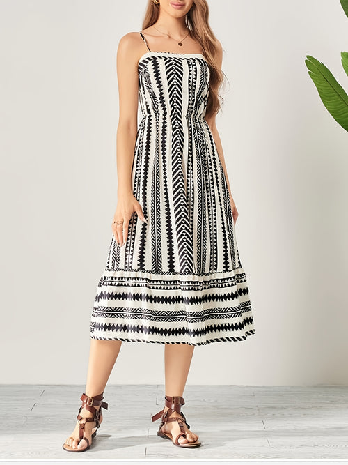 Burning Bones Striped Square-Neck Sleeveless Waist-Tie Maxi Dress