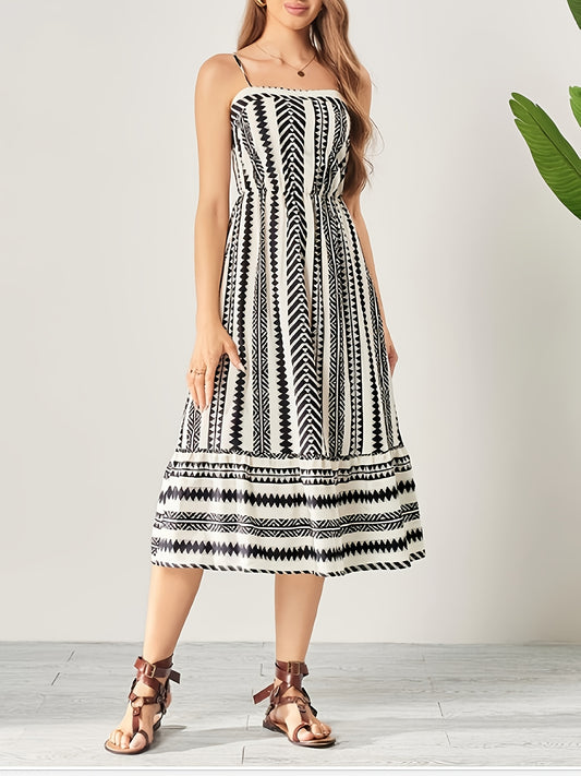 Burning Bones Striped Square-Neck Sleeveless Waist-Tie Maxi Dress