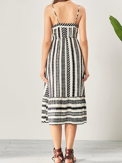 Burning Bones Striped Square-Neck Sleeveless Waist-Tie Maxi Dress