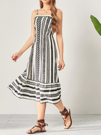 Burning Bones Striped Square-Neck Sleeveless Waist-Tie Maxi Dress