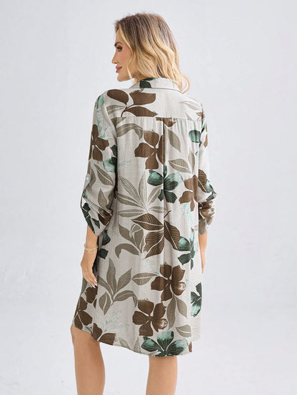 Burning Bones Tropical Leaf Print Shirt Dress for Women | Lightweight Casual Dress