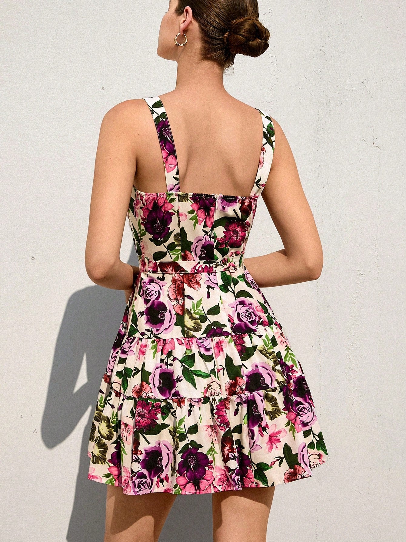 Burning Bones Floral Square Neck Sleeveless Mini Dress | Summer Belted Dress