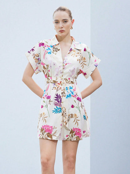 Burning Bones Elegant Floral Belted Shirt Dress for Women | Button-Down Summer Dress