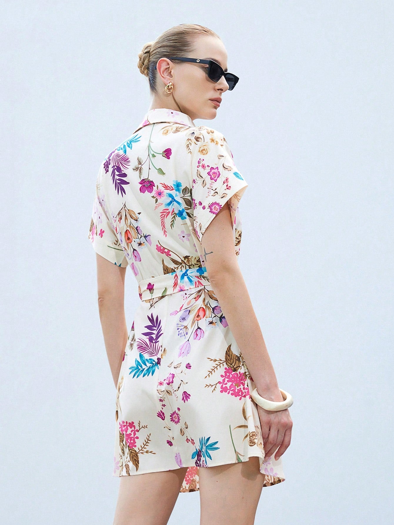 Burning Bones Elegant Floral Belted Shirt Dress for Women | Button-Down Summer Dress