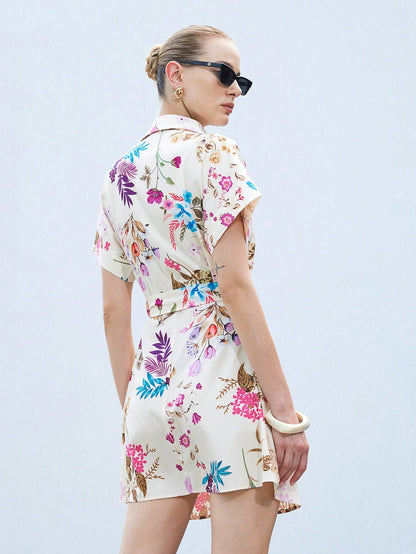 Burning Bones Elegant Floral Belted Shirt Dress for Women | Button-Down Summer Dress