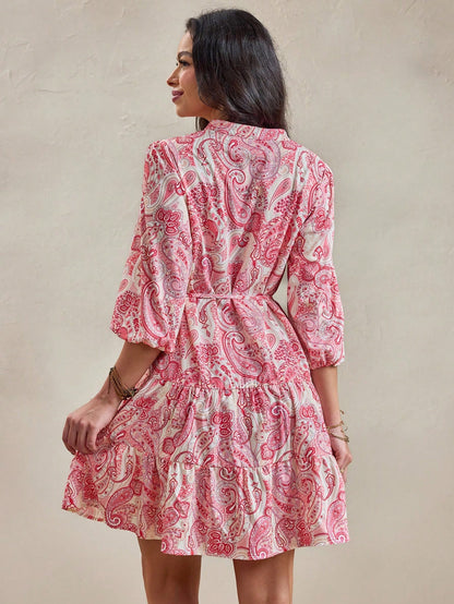 Burning Bones Paisley Print Belted Shirt Dress for Women | Elegant Ethnic-Chic Dress