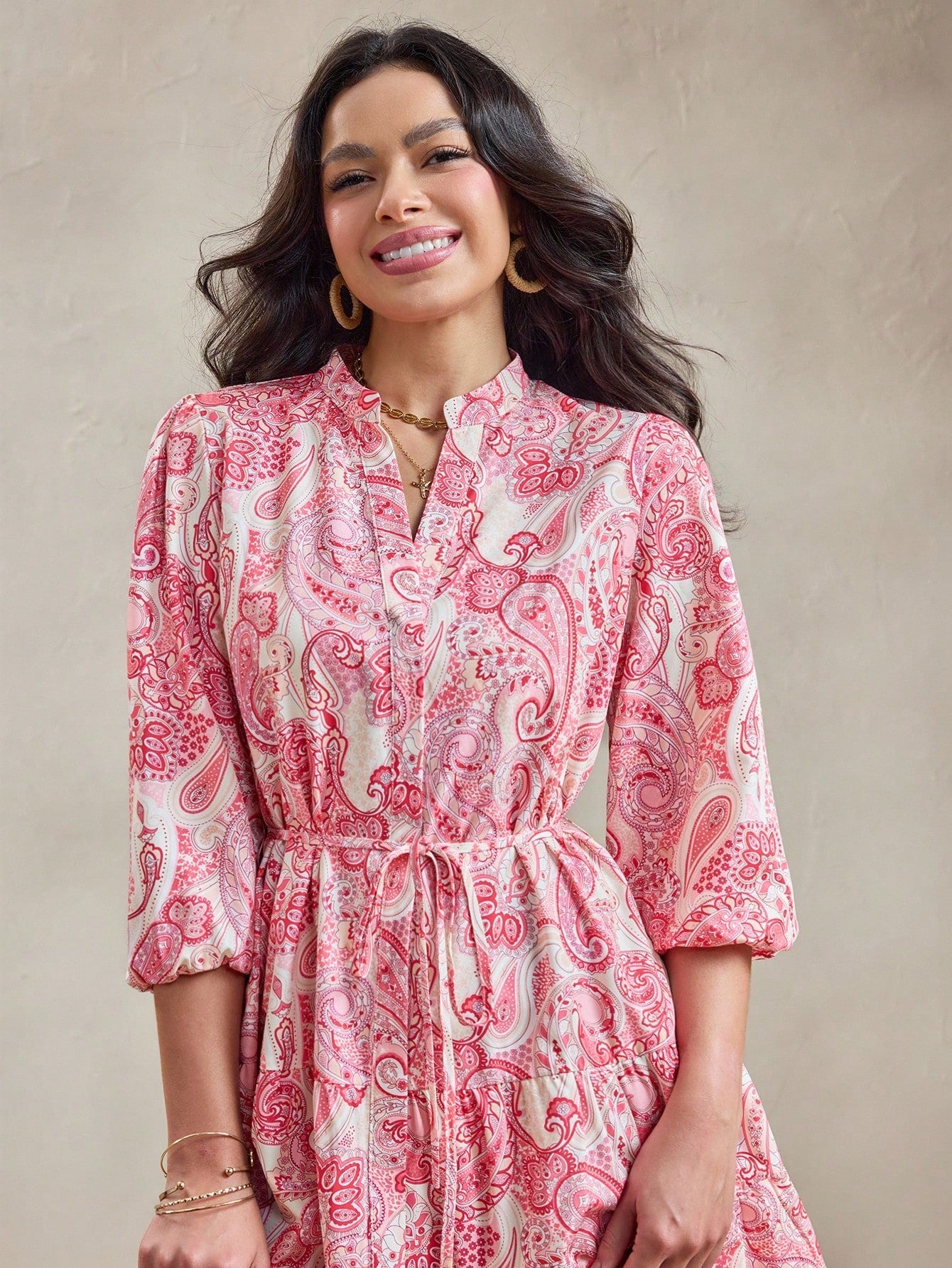 Burning Bones Paisley Print Belted Shirt Dress for Women | Elegant Ethnic-Chic Dress