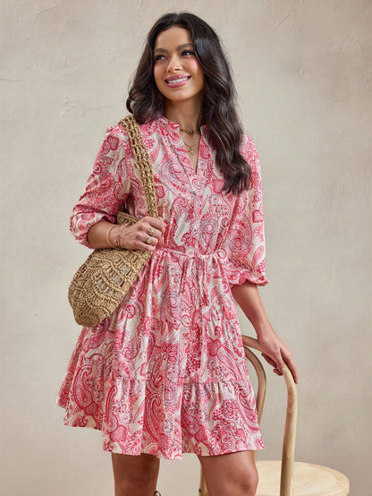 Burning Bones Paisley Print Belted Shirt Dress for Women | Elegant Ethnic-Chic Dress