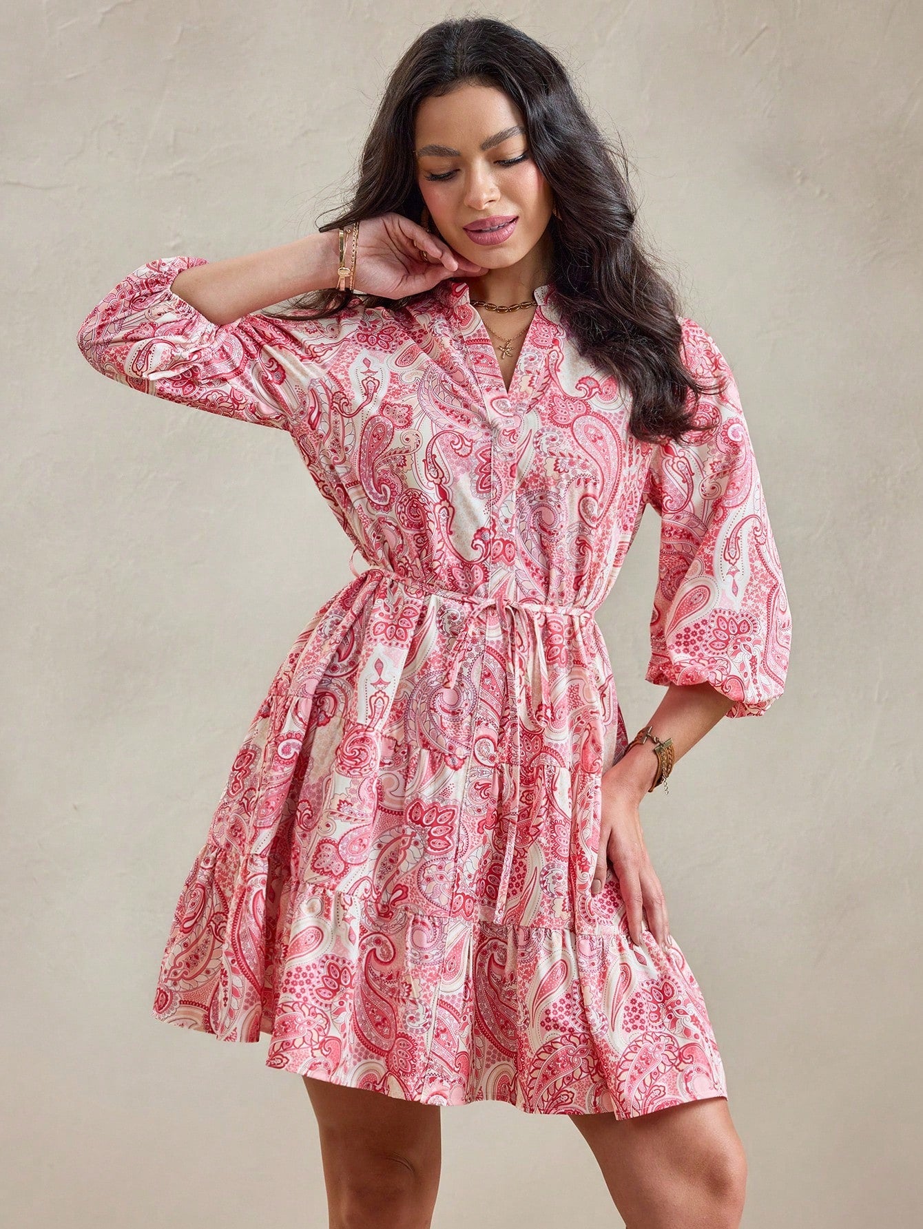 Burning Bones Paisley Print Belted Shirt Dress for Women | Elegant Ethnic-Chic Dress