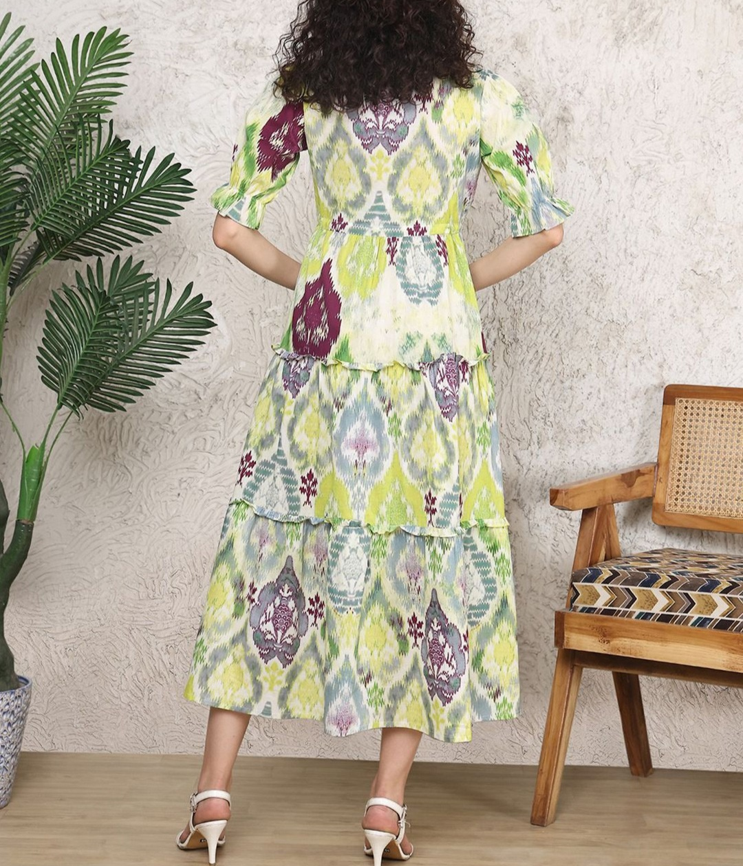 Burning Bones Ikat Print Belted Midi Shirt Dress for Women | Ethnic-Inspired Casual Dress