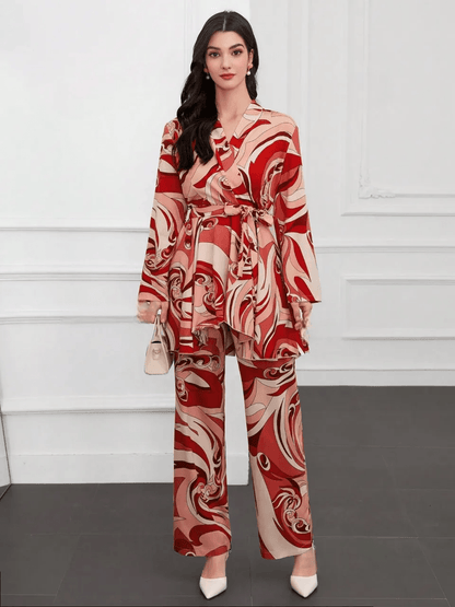Burning Bones Cotton Floral Printed Shirt Collar Tunic with Trousers Co-Ord Set/Cotton Cord Set for Women