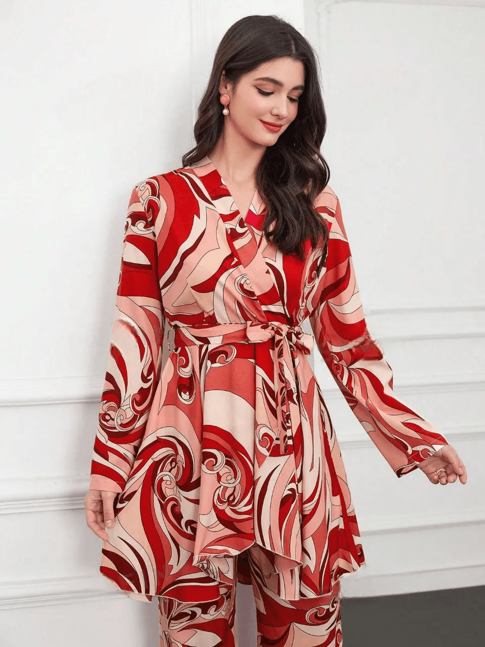 Burning Bones Cotton Floral Printed Shirt Collar Tunic with Trousers Co-Ord Set/Cotton Cord Set for Women