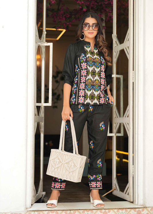Burning Bones Women's Rayon Embroidered Kurta Set for Women|Co-Ords Set|Tunic Pant Set|Coordinate Set